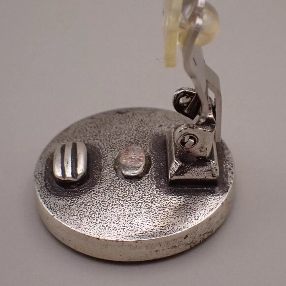 CHANEL Logo Round Button Earrings 99P Clip-On Silver Vintage Accessory 31RJ797 - Picture 8 of 10